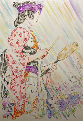 124：『瑞天』「小町踊り」八坂神社奉納舞踊・桔梗の景（18×26㎝）