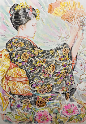 104：『瑞風』若柳流「紅葉の橋」宮川町・山茶花の景（18×26㎝）