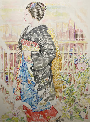 131：『風麗華』祇園甲部 八朔・芙蓉 朝顔の景（23×31㎝）