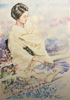 143：『清廉』若柳流「打水」宮川町・秋海棠の景（18×26㎝）