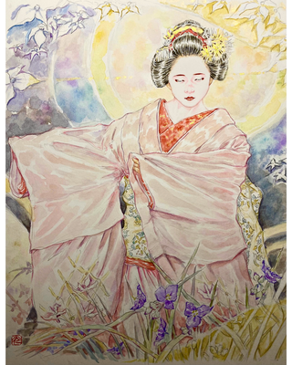 140：『煌華』花柳流「黒髪」上七軒・紫露草 山法師の景（23×30㎝）