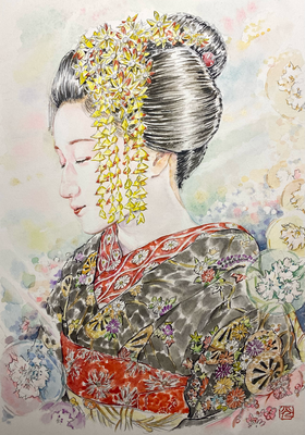 151：『祈り』宮川町 お座敷にて・十月桜の景（18×26㎝）
