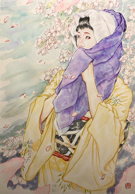 81：京舞井上流「六段くずし」桜吹雪の景（18×26㎝）
