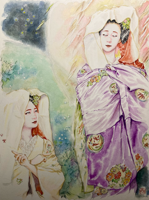 164：『双瑛の舞』京舞井上流「あけぼの」祇園甲部・紫陽花 枝垂れ柳の景（22×30㎝）