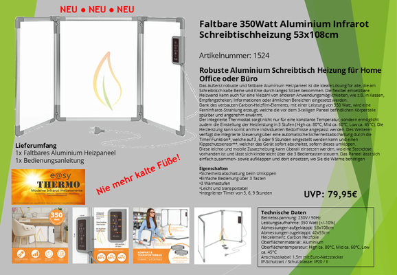 Faltbare Aluminium Schreibtisch-Heizung