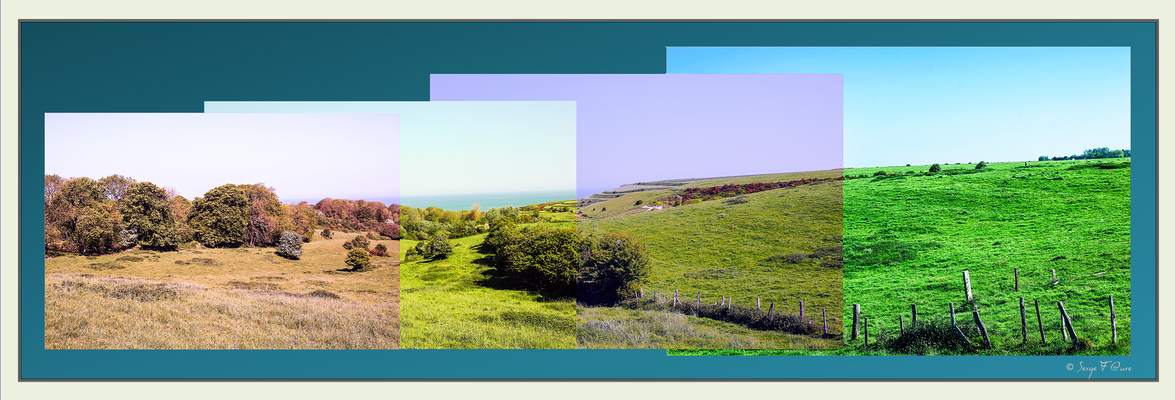 Entre Bracquemont et Belleville sur Mer du haut des falaises en mosaïque - Côte d'Albatre - Normandie - France