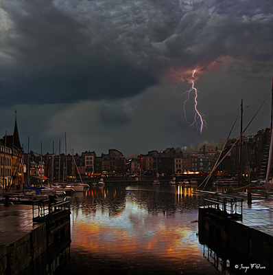 "Port de Honfleur sous l'orage" Photo façon tableau peinture Serge Faure 