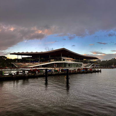 47/Twenty26: Pink and stormy clam as the tide and sun rise over the new Sydney Fish markets