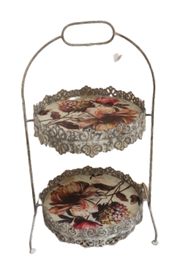 Porta pasteles chapa y cristal 2 pisos. Ref 59953. 53x30