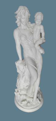 Mujer con niño de marmolina. Ref 3260012.  117x40x40