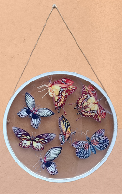 Cuadro mariposas redondo madera. Ref 34862. 85x60