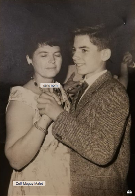 1959: Josette danse avec son fils Michel, 13 ans à la fête de Caudiès.