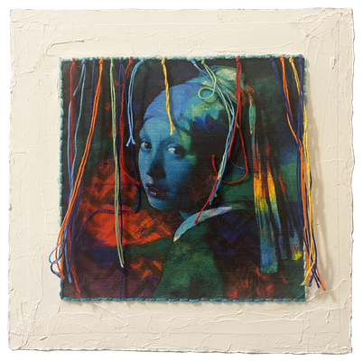 innergardens Kunst, Stoffdruck, Fäden, Perlenohrring