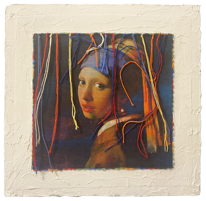 innergardens Kunst, Stoffdruck, Fäden, Perlenohrring