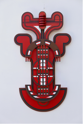 TÍTULO : "RELIEVE TÓTEM XV KINICH AHAU" MEDIDAS : 83X48X8 cm. TÉCNICA : PINTURA ACRÍLICA SOBRE MADERA AÑO : 2023