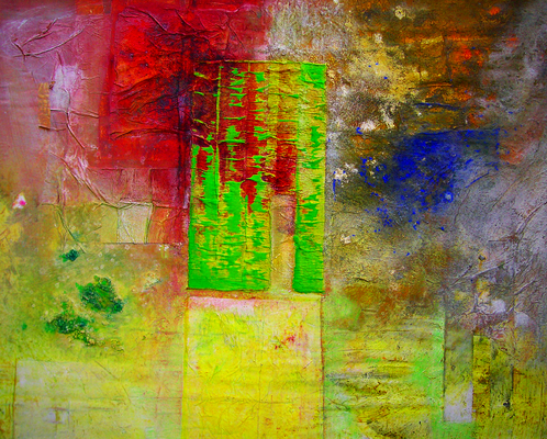 "Soller 1998", Leinwand, Farb- und Papierschichtungen, 100x80 cm, 2008-2009.