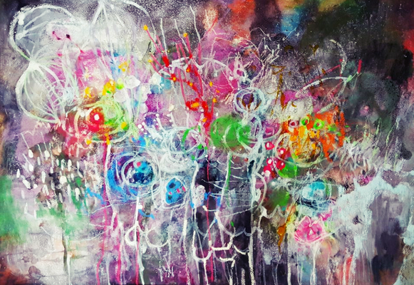 "Haidhausen", Papierarbeit, 80 x 60 cm, Farbschichtung, 2016