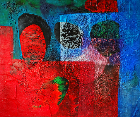 "roter Baum Soller"/ 50x60cm, Leinwand, Farb-Materialschichtung, 2015.