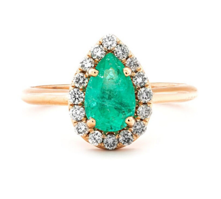 Roségoldener Diamantring mit Smaragd Brillant als Mittelstein, 2. Hälfte 20. Jahrhundert