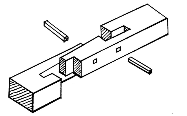 伝統建築 大工の技術　大工の手仕事　継手　追掛大栓継ぎ　イラスト