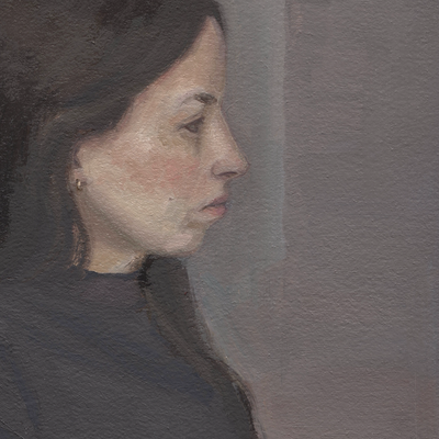 Detail. Self portrait January 2022. Oil on Arches oil paper. 