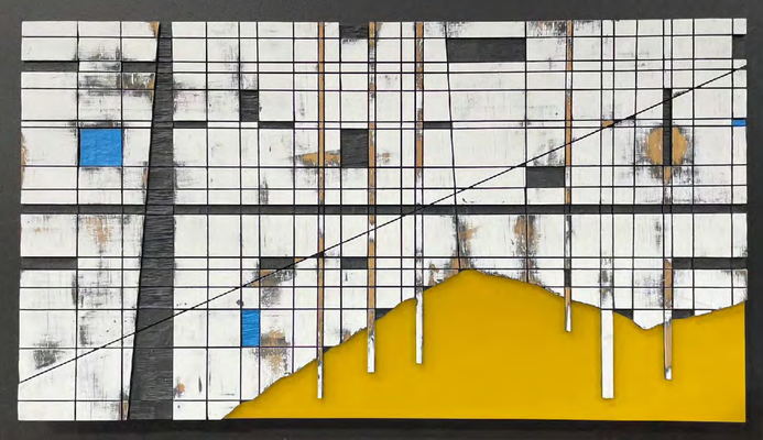 LARS J. FISCHEDICK | AERIAL YELLO | 2022 | HOLZ + KUNSTHARZ + ACRYL + KUPFER | 94 x 52