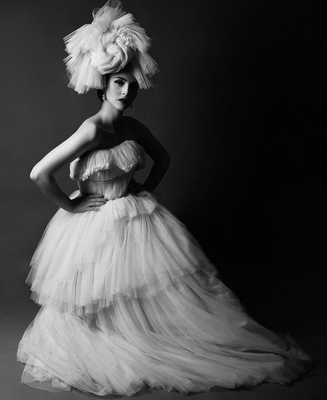 1950s inspired Tulle gown with matching hat by Prettie Lanes. Model: Idda van Munster. Order your custom dream gown at the Prettie Lanes Couture Atelier.