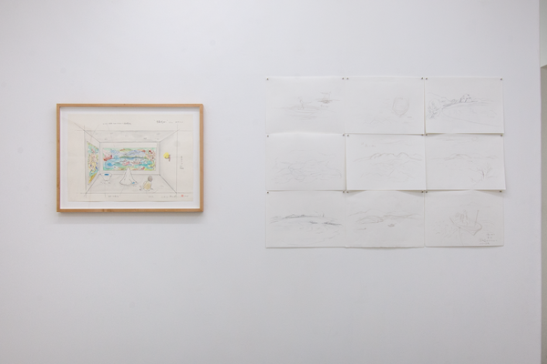 「青蓮丸、西へ」会場風景MEM. shorenmaru Nishi-he, water color andpensil on paper, Installation view, 2019