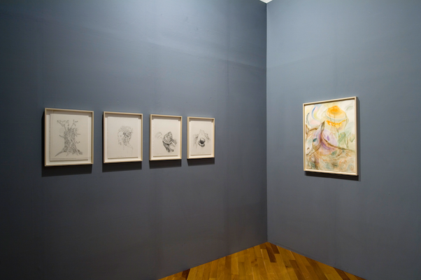 HEIDI48, picture, pencil, watercolor on paper,  chair, a space leading to the area for video artworks, Ashiya City Museum of Art & History, 2008/photo:Fukunaga Kazuo