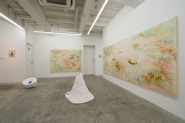 「青蓮丸、西へ」会場風景MEM. shorenmaru Nishi-he, oil on canvas, lump, resin, Installation view, 2019
