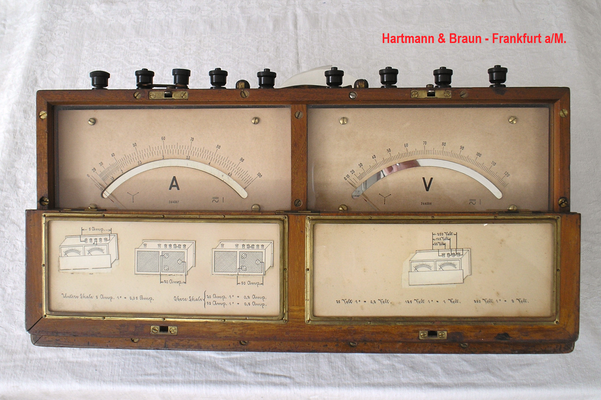 Bild 536 - Hartmann & Braun Frankfurt a/M. - Hitzedraht doppel Instrument V / A - Wechsel u. Gleichstrom - Fertigungsjahr 1908