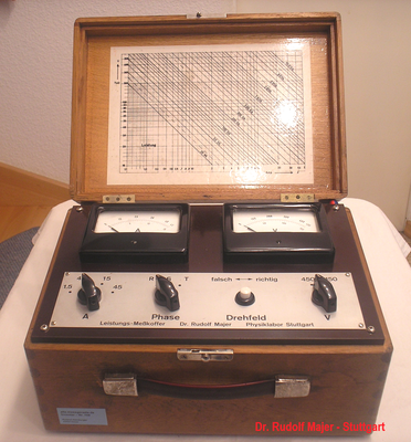 Bild 709 - Dr. Rudolf Majer - Stuttgart - Drehstrom Leistungs Messkoffer 1 Ph. / 3 Ph. AC - 30 kWatt. - 220 / 380 Volt - Stuttgart - Fertigungsjahr ca. 1951