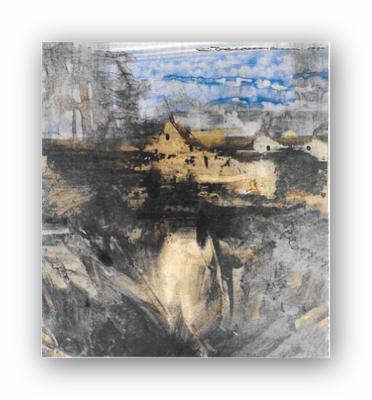 Studie mit der Farbe, Häuser hinterm Wall, nicht gerahmt, (Nr 055P)