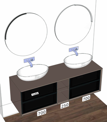 Mobile Moduladue Cm.165x51 H.48 doppio lavabo e doppio specchio Sphera