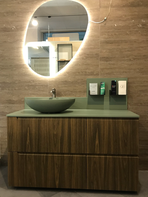 PUNTOTRE Mobile Vertigo Evolution Cm.130x51 H.72 Polimero Burbon Oak e Laccato Verde salvia