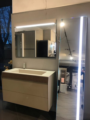 KAROL Mobile Kut Cm.100x46 H.60 + Specchio Led Cm.45 H.194 Laccato Beige