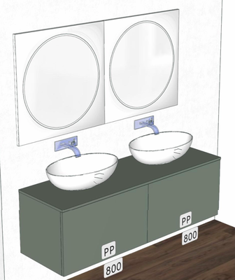 Mobile Le Cornici push-pull Cm.160x51 H.48 doppio lavabo e doppio specchio Ra