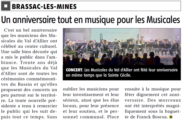 Concert de Sainte-Cécile : La Montagne Issoire du dimanche 1er décembre 2024.