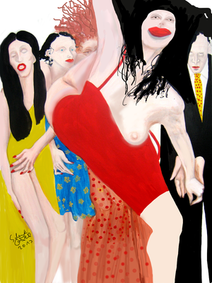 Feine Gesellschaft II, 2011, Lack/ Acryl/ Leinwand, 80 x 80 cm