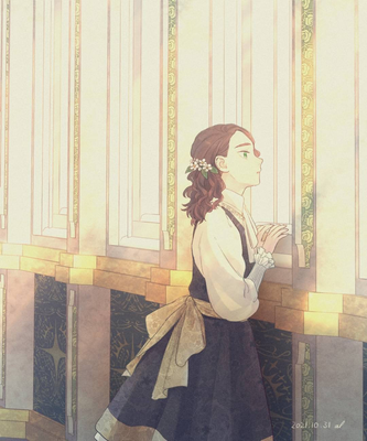 2021年10月制作　窓の外を見ている絵です