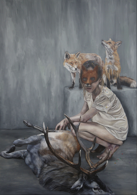 Lydia Balke "Im Fuchsbau und eineinhalb Meter neben dem Meer", 2016, 180x125, Öl auf Leinwand