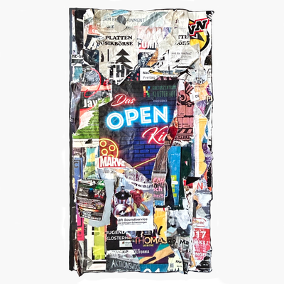 Open, décollage with tape, staples, ca. 130,0 x 68,5 cm, 2025