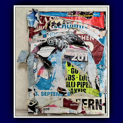 Illipip, décollage with rusty staples on canvas with acrylic, 84 ,0 x 68,5 cm, 2023