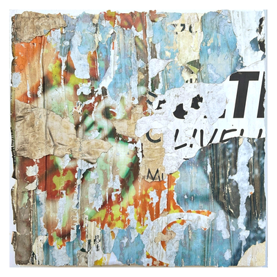Liveli, décollage on canvas, ca. 42 x 42 cm, 2025