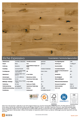 ©BOEN Eiche Espressivo 181 Parkett Weber Angebot Technsiches Merkblatt