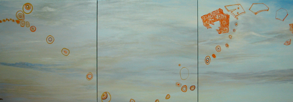 20.-CIRCUNFERENCIAS ORBITANDO. Oleo sobre tela. 60 x 80 cm (tríptico).