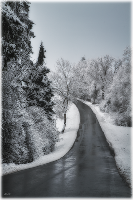 Eine Landstraße im Winter