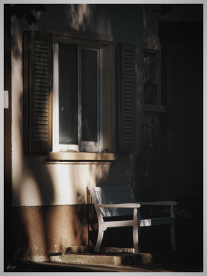 Eine Bank im Schatten