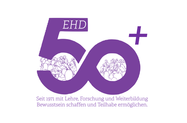 Seit 50 Jahren das Bestreben der EHD: "Bewusstsein schaffen und Teilhabe ermöglichen."  | Logogestaltung: Tobias Meyer