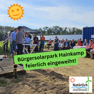 Unsere Bürgersolarpark am Hainkamp wird feierlich eingeweiht. Barbara eröffnet die Feier.